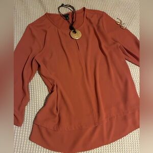 Ann Taylor Rust Blouse Top, Tiered Hem, Medium